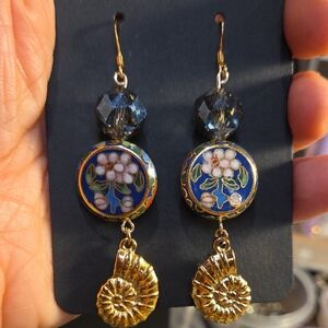 Elegant Floral Blue and Gold Earrings
